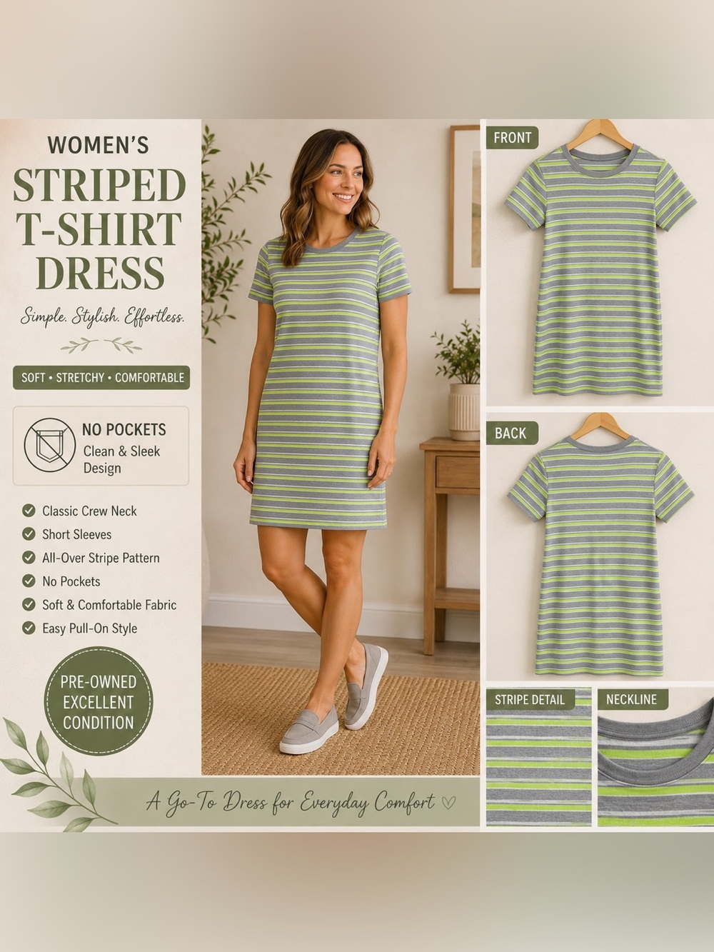 Divided Gray and Neon Green Striped Mini Dress